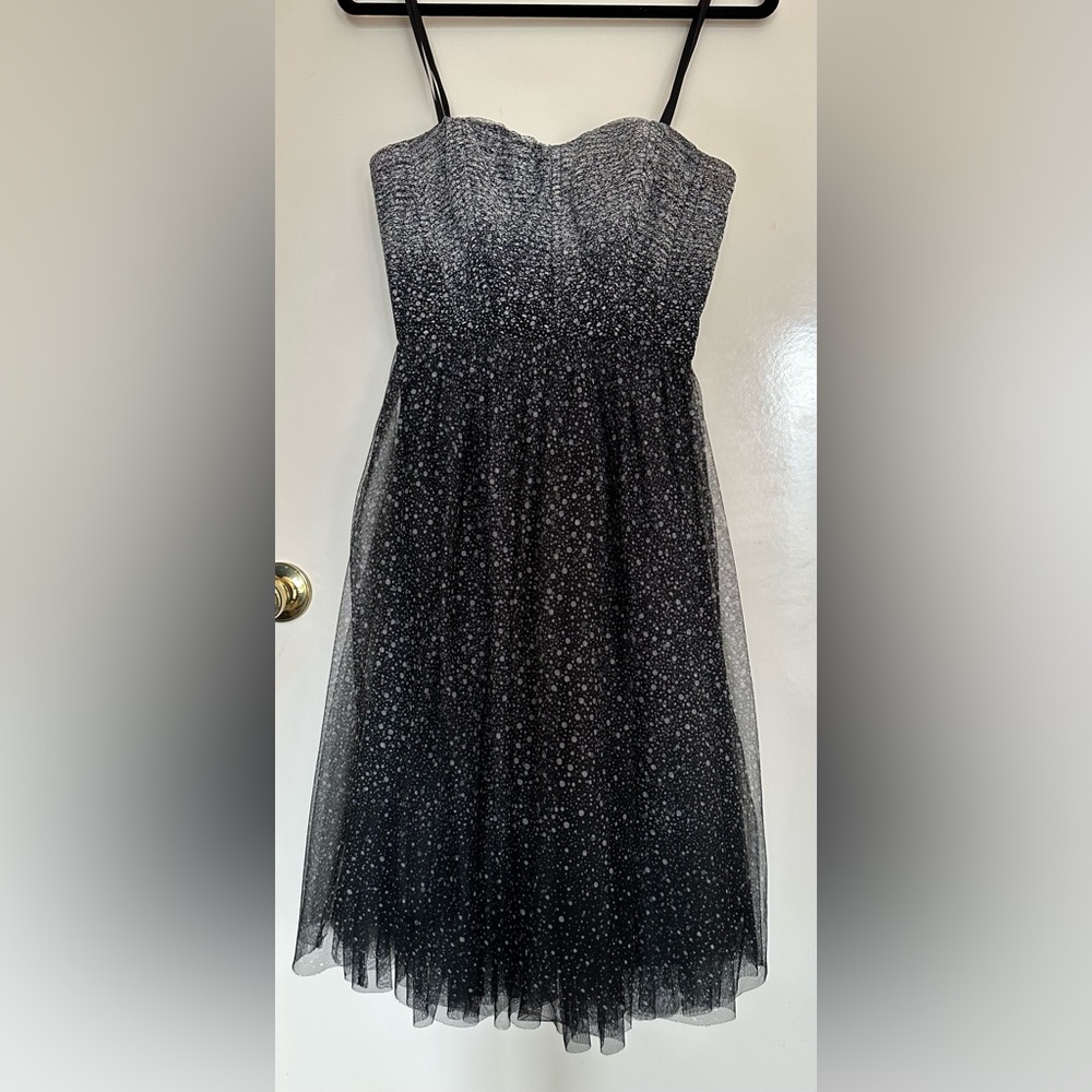 bcbgmaxazria strapless tulle polkadot dress